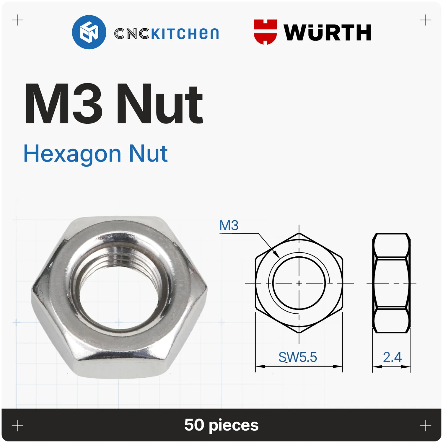 CNC Kitchen DIN 934 mutteri A2