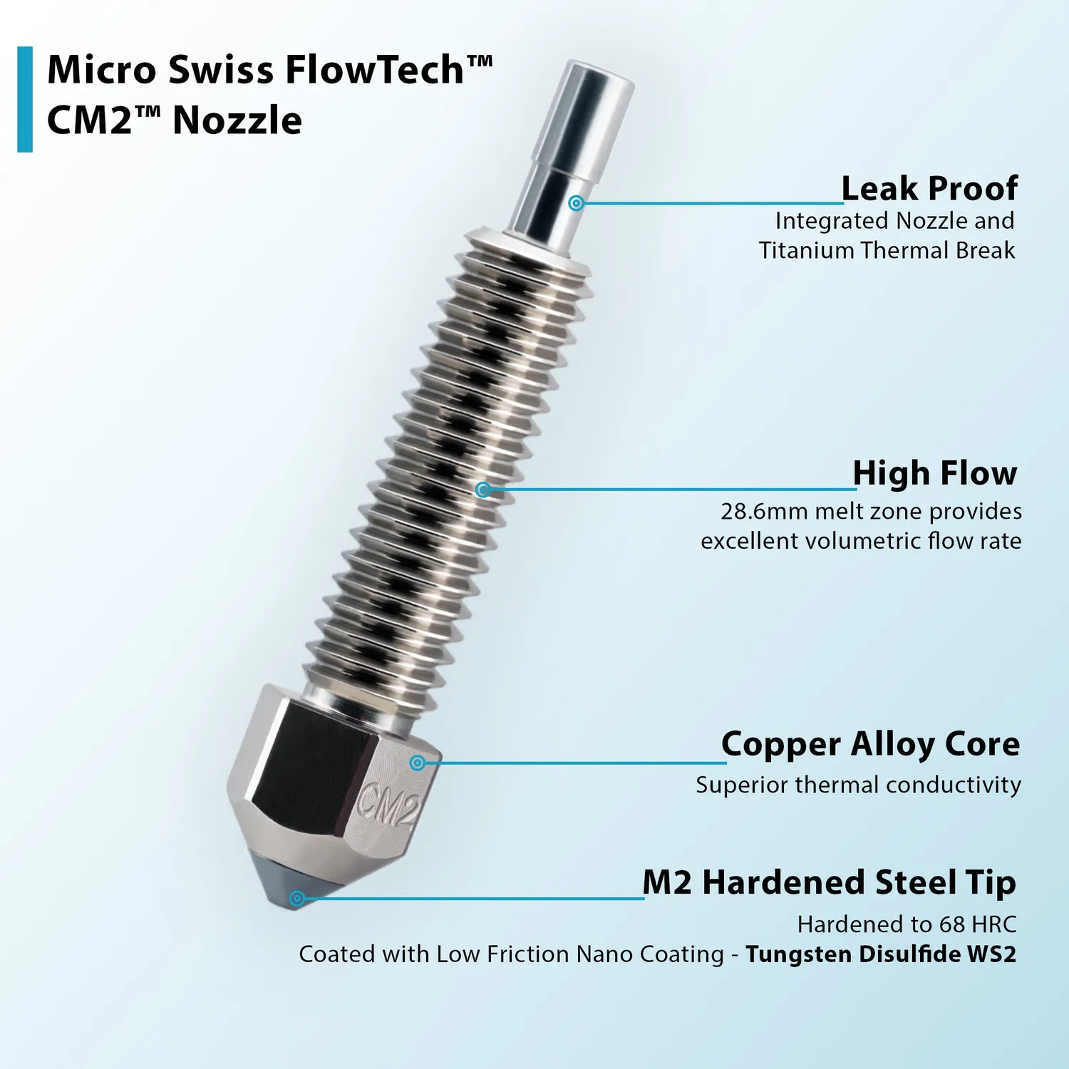 Micro-Swiss FlowTech CM2 Hardened Tip -suutin 3D-tulostukseen