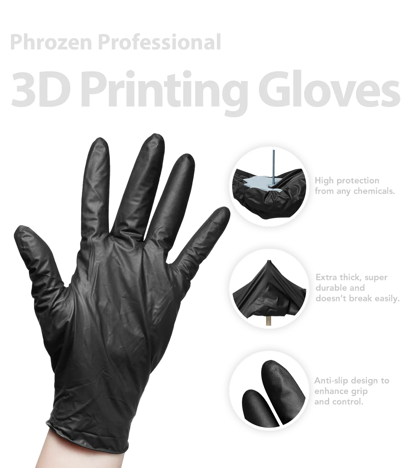Phrozen Professional 3D Printing Gloves nitrilikäsineet L 100 kpl mustat