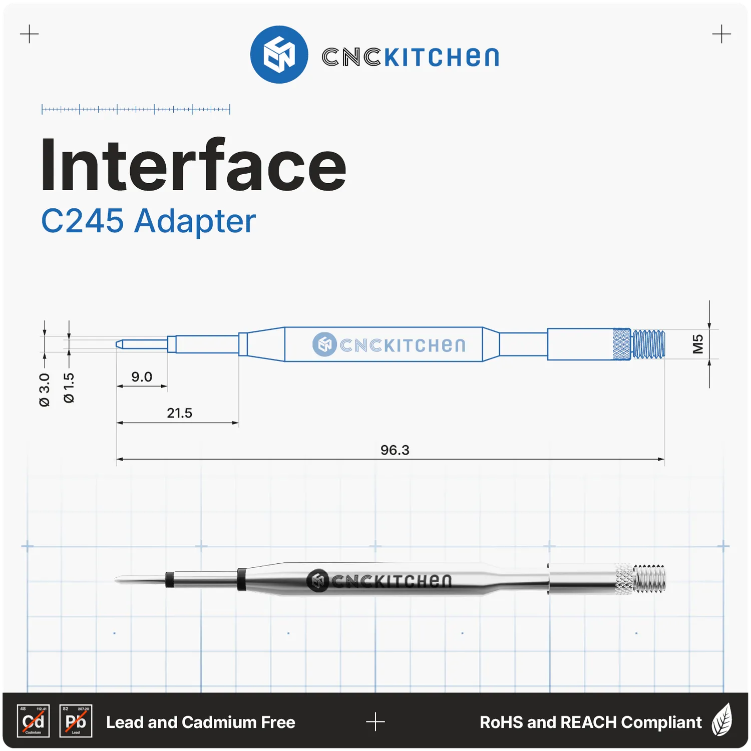 CNC Kitchen C245 adapteri M5-kierteellä kupari